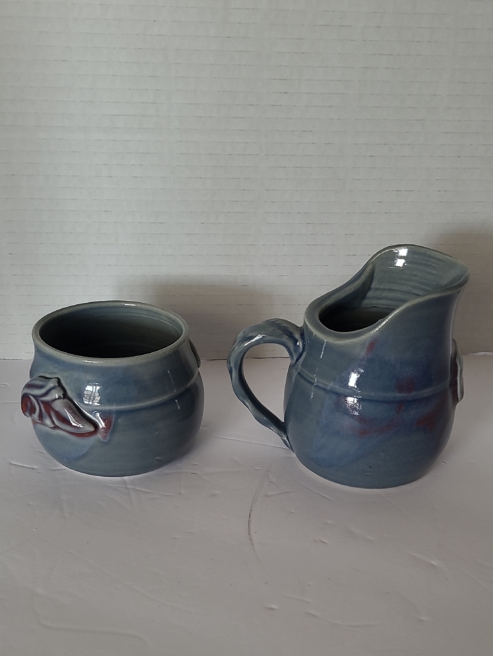 Handcrafted Signed Blue Ceramic Creamer and Sugar Set - Picture 4 of 8